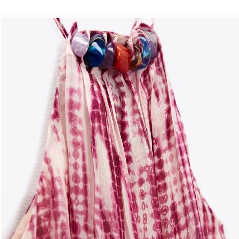 Zara Red Tie-Dye Stone Halter Mini Dress - Picture 5 of 8